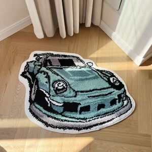 Car Design Door Mat - Blue and Black
